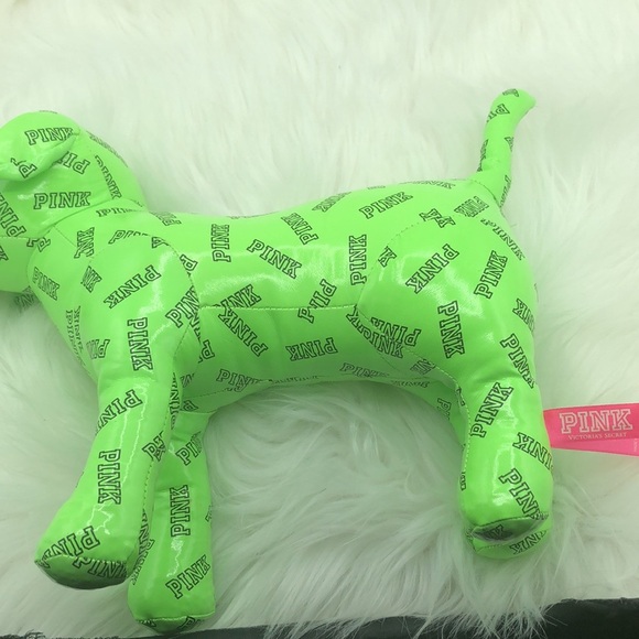 Pink Victoria Secret Stuff Plush Animal Dog Green - Picture 2 of 10